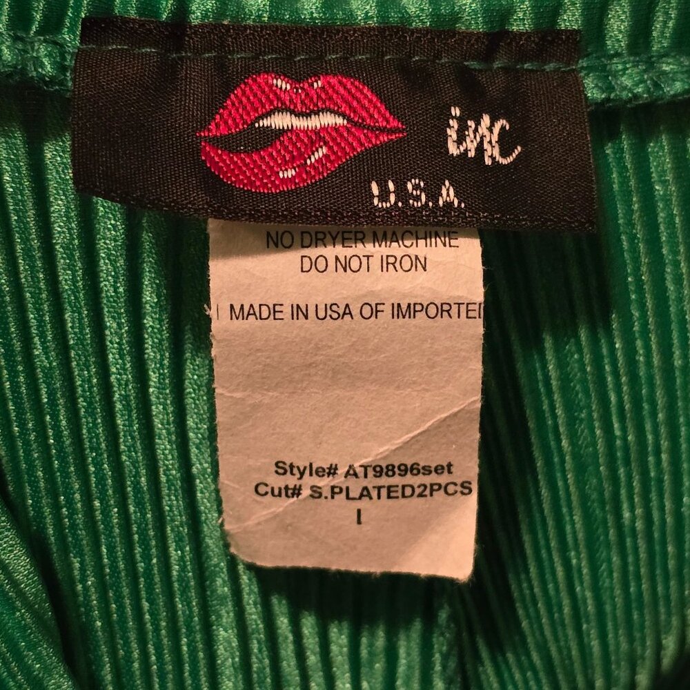 Vintage Y2K Hot & Delicious Ribbed Kelly Green Plisse Wide Leg Pant, Sz M - Picture 4 of 4